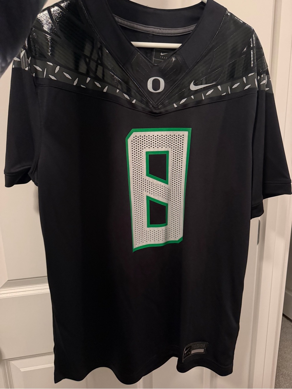 Nike Black Oregon Ducks #8 Football Jersey with Green and White Accents